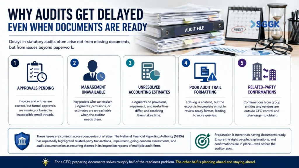 Statutory Audit Checklist for CFOs showing why statutory audits get delayed even when documents are ready- SGGK