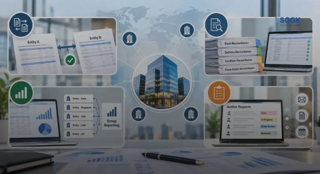 Audit support services for MNCs coordinating intercompany confirmations, entity-level reconciliations, group reporting, and auditor requests-SGGK